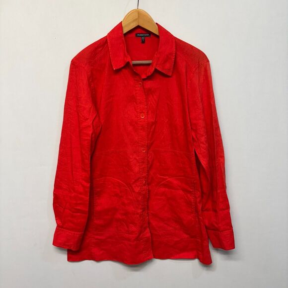 Eileen Fisher Long Sleeve Button Shirt Top Blouse Size Small Linen Blend D043 12 - Picture 1 of 16